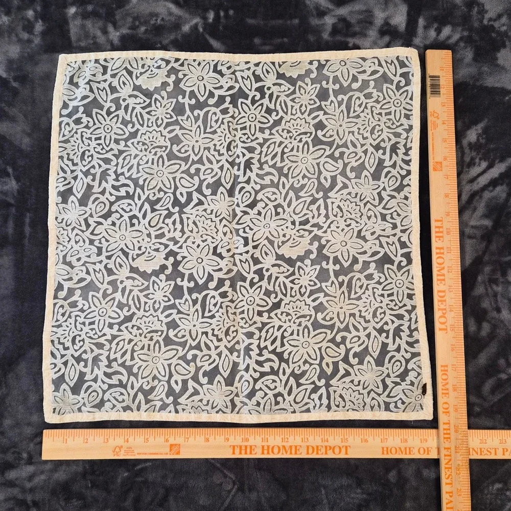 Vintage Sheer Cream Floral Lace Scarf Pocket Square Paisley Pattern 19x19